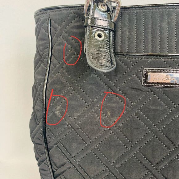 Vera Bradley Black Quilted Tote Bag Purse Shoulder Handbag Silver Hardware Large - Picture 6 of 9